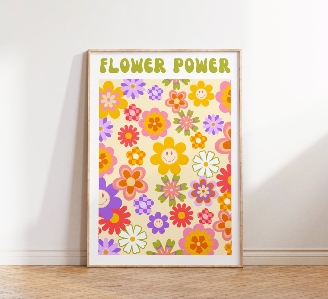 Retro Flower Power Print, 70s Floral Wall Art, Digital Download, Trendy ...