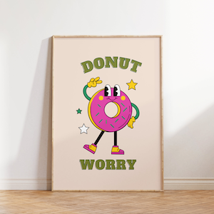 Retro Cartoon Character Wall Art, Inspirational Print, Quote Wall Print, Digital Download, Wall Decor, Printable Art, Donut Poster