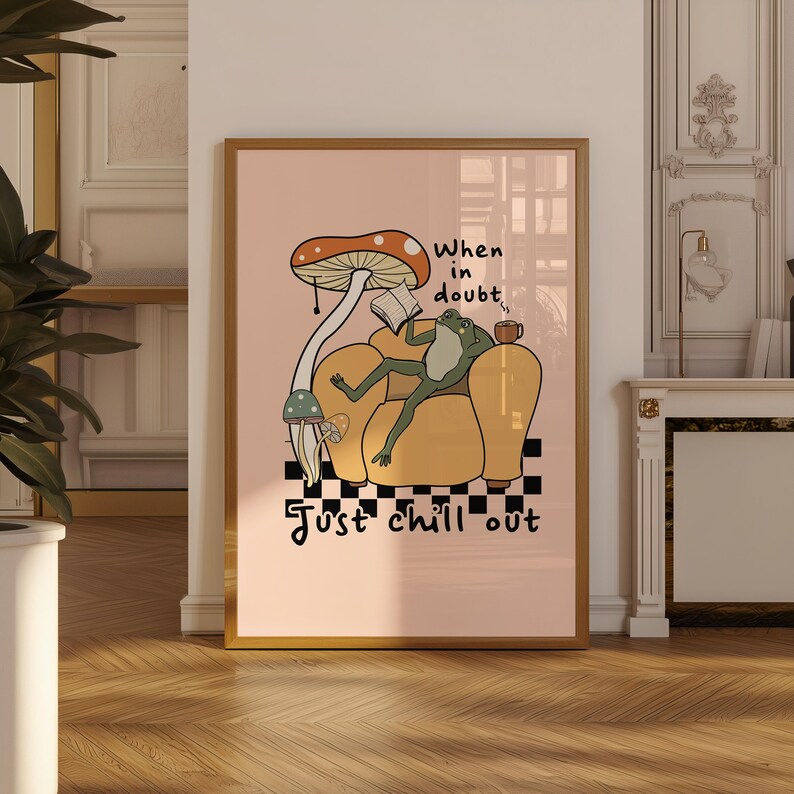 Retro Quote Wall Print | Frog Mushroom Print | Retro Wall Art | Digital Download | Large Printable Art | Inspirational Print | Retro Poster image 2