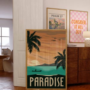 Retro Travel Poster, Vintage Paradise Poster, Retro Wall Art, Digital Download, Wall Decor, Printable Art, Travel Wall Art, Apartment Decor