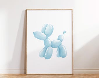 Blue Balloon Dog Print |  Trendy Wall Art (Digital Download) For Dorm Room Decor | Dog Printable Art
