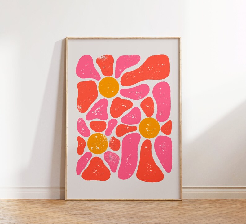 Retro Disco Flower Print Abstract Botanical Flowers Digital Download Colorful Floral Print Large Printable Wall Art Wall Decor Trendy Poster