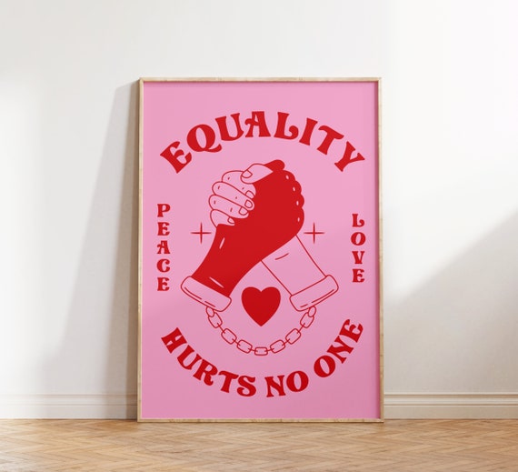 Retro Equality Print, Groovy Wall Art, Inspirational Poster, Red Pink Printable Art, Y2k Apartment Decor, Digital Download,