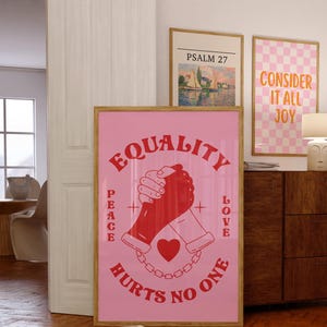 Retro Equality Print, Groovy Wall Art, Inspirational Poster, Red Pink Printable Art, Y2k Apartment Decor, Digital Download, image 6
