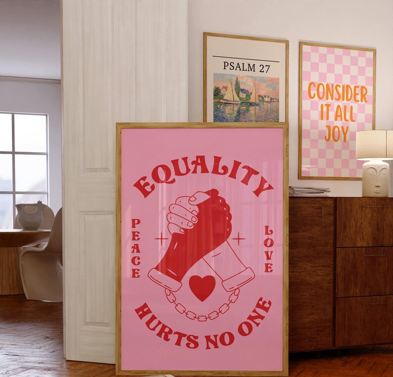 Retro Equality Print, Groovy Wall Art, Inspirational Poster, Red Pink Printable Art, Y2k Apartment Decor, Digital Download, image 6
