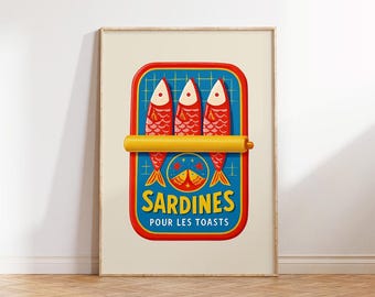 Retro Sardines Print | Trendy Kitchen Wall Art (Digital Download) | Vintage Poster | Wall Art Prints
