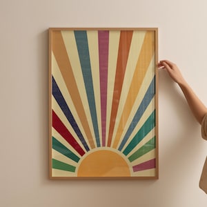 Sun Retro Wall Print, Groovy Print, Digital Download Print, Retro Wall Decor, Retro digital download, Retro wall art prints, Wall art print