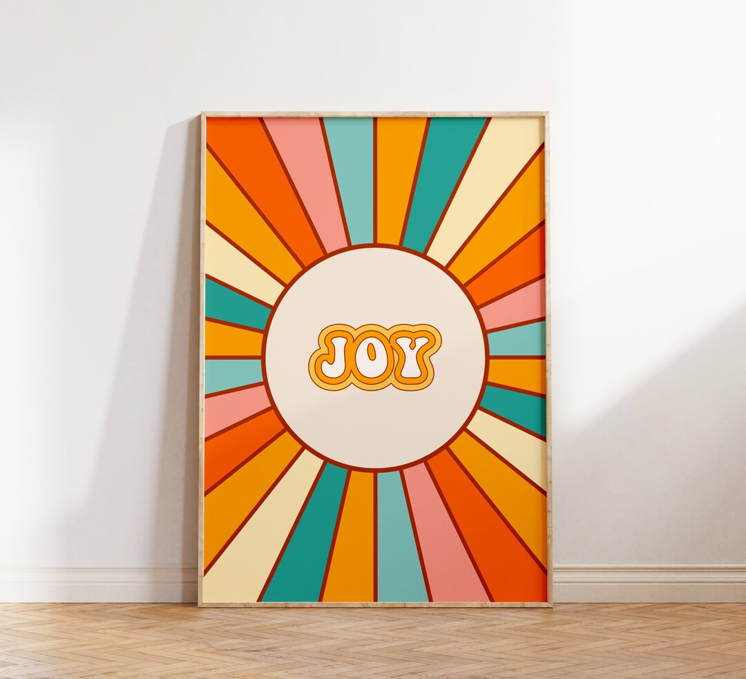 Joy Wall Print, Retro Quote Wall Print, Groovy Print, Digital Download ...