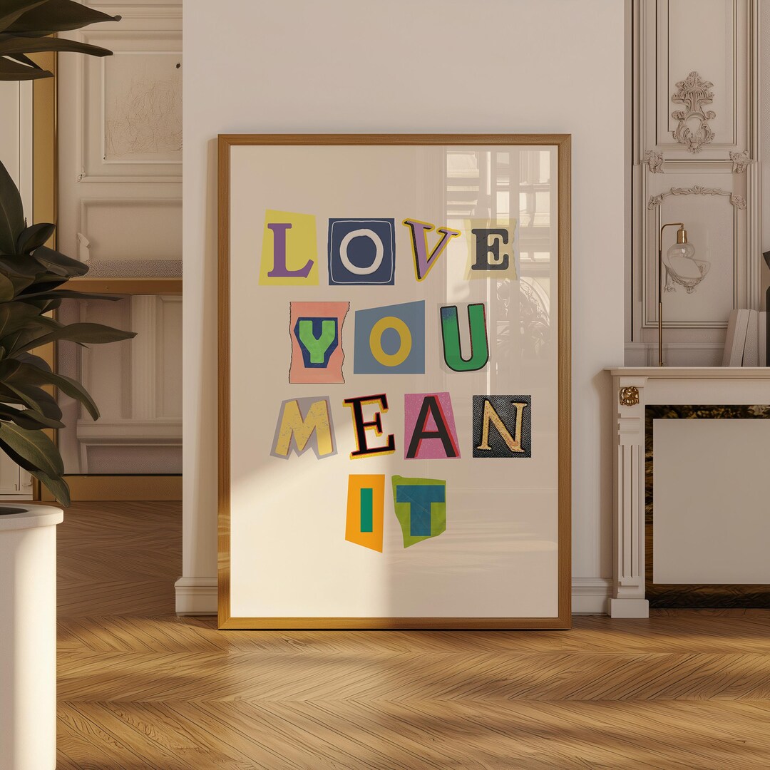 Love You Mean It Print | Retro Newspaper Cutout Wall Art (digital