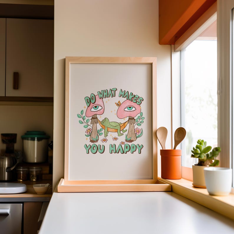 Retro Frog Wall Art Do What Makes You Happy Quote Vintage Inspired