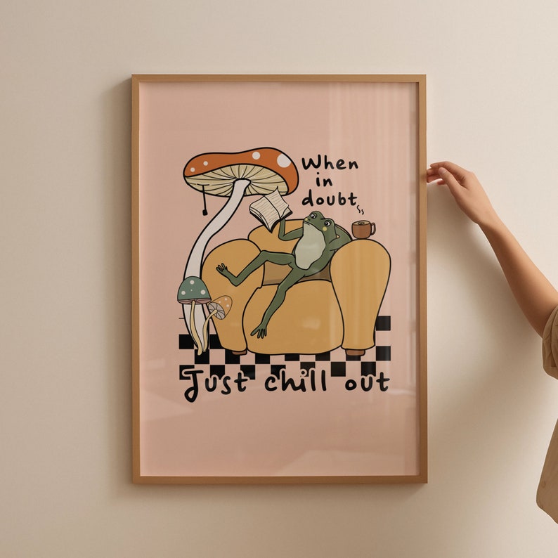 Retro Quote Wall Print Frog Mushroom Print Retro Wall Art Digital Download Wall Decor Large Printable Art Downloadable Prints Retro Poster
