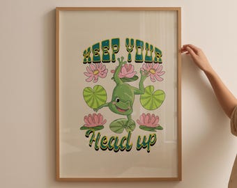 Retro Quote Art Print | Inspirational Quote Wall Decor (Digital Download) | Frog wall art | Dorm Decor Poster | Trendy printable Art