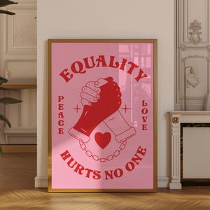 Retro Equality Print, Groovy Wall Art, Inspirational Poster, Red Pink Printable Art, Y2k Apartment Decor, Digital Download, image 2