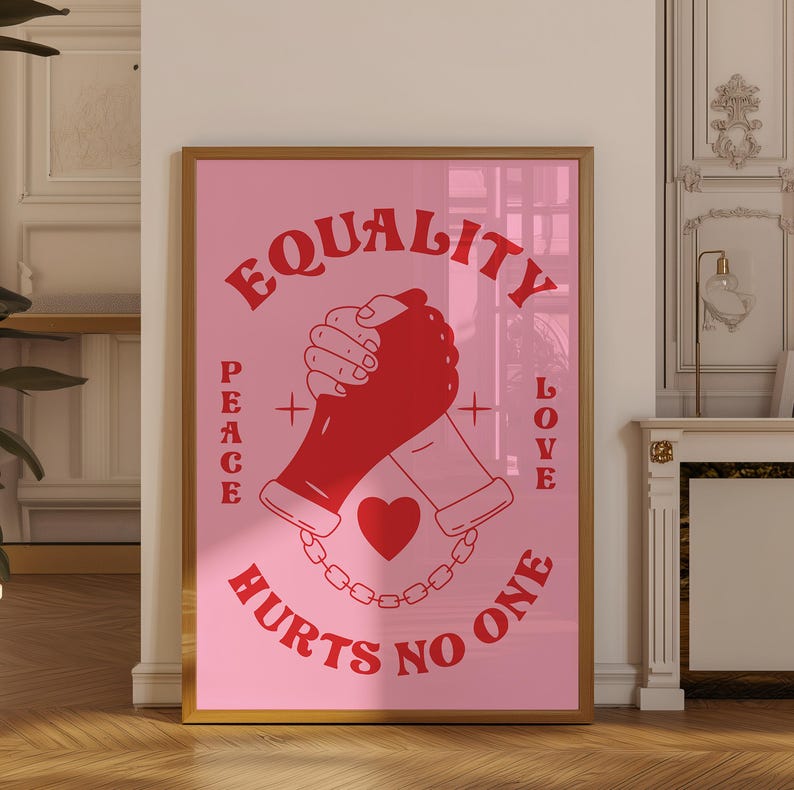 Retro Equality Print, Groovy Wall Art, Inspirational Poster, Red Pink Printable Art, Y2k Apartment Decor, Digital Download, image 2