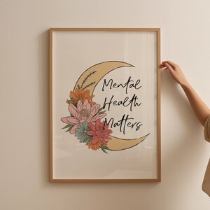Hippie geestelijke gezondheid is belangrijk poster, hippie muur print, therapeut kantoor kunst, afdrukbare muur kunst, therapeutische kunst, hippie decor, eigenliefde
