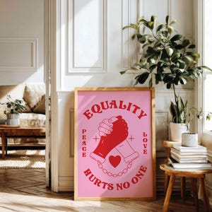 Retro Equality Print, Groovy Wall Art, Inspirational Poster, Red Pink Printable Art, Y2k Apartment Decor, Digital Download, image 3