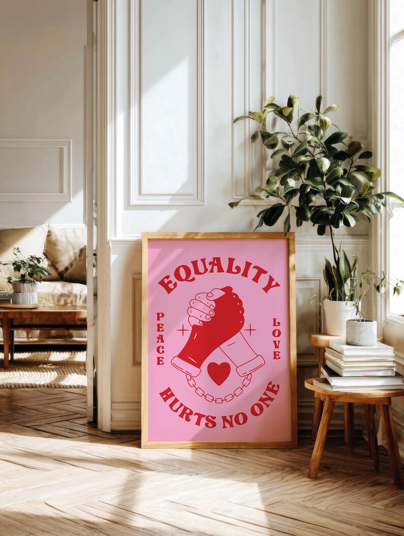Retro Equality Print, Groovy Wall Art, Inspirational Poster, Red Pink Printable Art, Y2k Apartment Decor, Digital Download, image 3