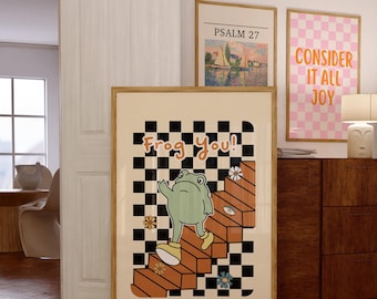 Retro Frog Print, Groovy Print, Retro Wall Art, Digital Download, Wall Decor, Large Printable Art, Retro Poster, Dorm Decor, Trendy Print