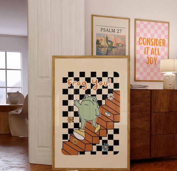 Retro Frog Print, Groovy Print, Retro Wall Art, Digital Download, Wall Decor, Large Printable Art, Retro Poster, Dorm Decor, Trendy Print
