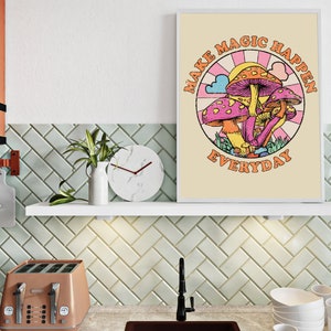 Cute Quote Wall Print, Make magic happen Print, Retro 70s Print, Digital Download Print, Retro Wall Decor, Downloadable Prints, Wall Art