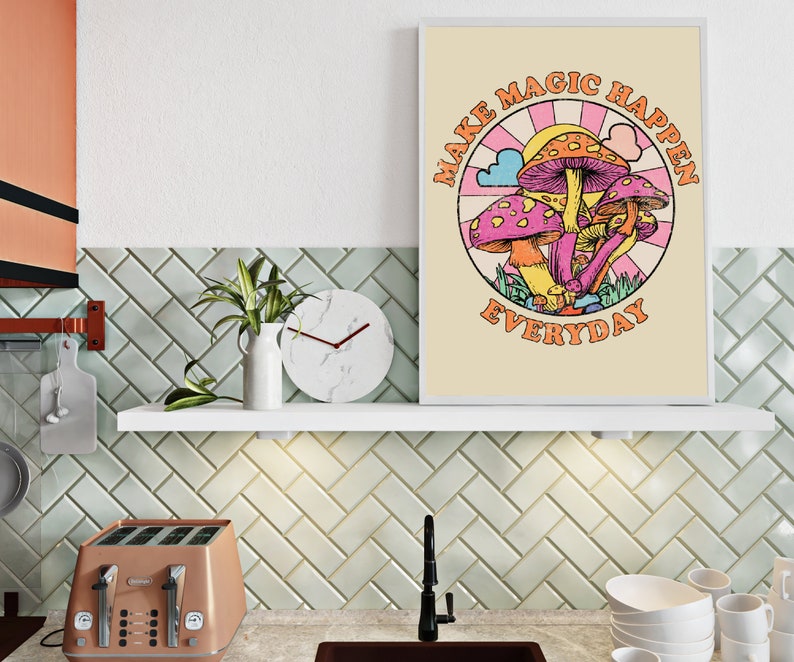Cute Quote Wall Print, Make magic happen Print, Retro 70s Print, Digital Download Print, Retro Wall Decor, Downloadable Prints, Wall Art