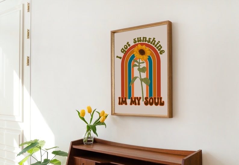 Retro Sunshine Quote Print, Retro Groovy, Sunflower Print, Retro Wall Art, Retro Decor, Hippie Decor, Downloadable Prints, Vintage Print