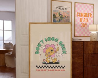 Stampa "Non guardare indietro", Retro Groovy Wall Art: poster ispiratore per l'arredamento del dormitorio (download digitale), arte stampabile retrò