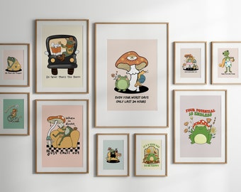 Retro Frog Gallery Wall Print | Set of 6 Trendy Posters (Digital Download) | Retro Wall Decor Printable