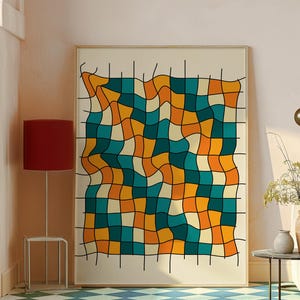 Arte mural retro con estilo, impresión retro, descarga digital, decoración de pared retro, arte imprimible colorido, póster retro de los años 70