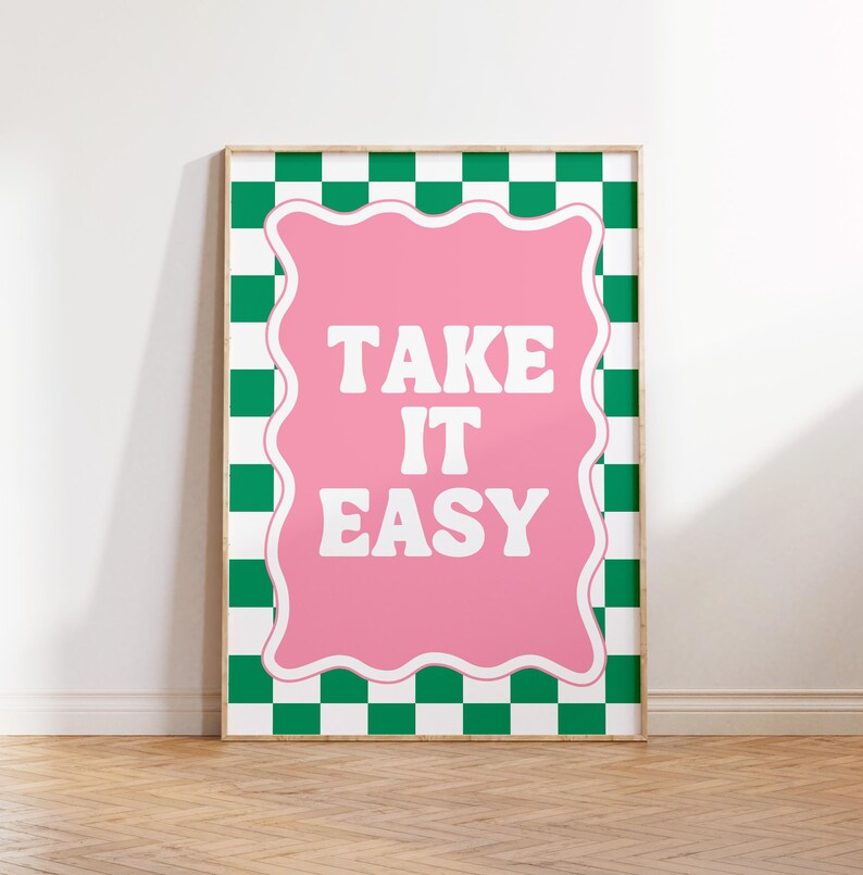 Take it easy Print, Retro Wall Art Print, Colorful Print, Trendy Poster, Groovy Print, Printable Art, Digital Download, Wall Decor, Pink