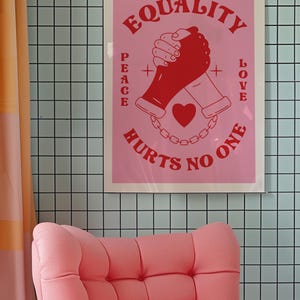 Retro Equality Print, Groovy Wall Art, Inspirational Poster, Red Pink Printable Art, Y2k Apartment Decor, Digital Download, image 5