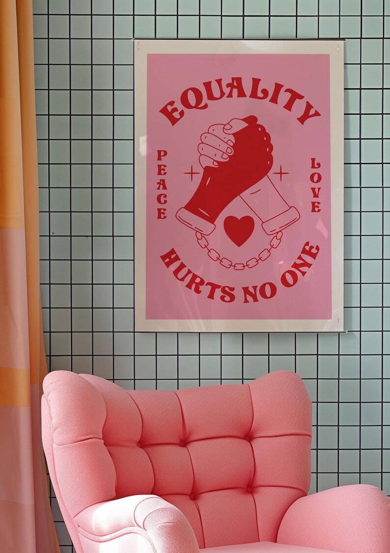 Retro Equality Print, Groovy Wall Art, Inspirational Poster, Red Pink Printable Art, Y2k Apartment Decor, Digital Download, image 5