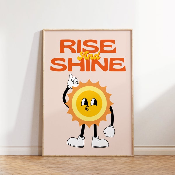 Rise and shine wall Print, Retro Wall Print, Digital Download Print, Retro Wall Art, Large Printable Art, Wall Decor, Sun Print, Sunshine