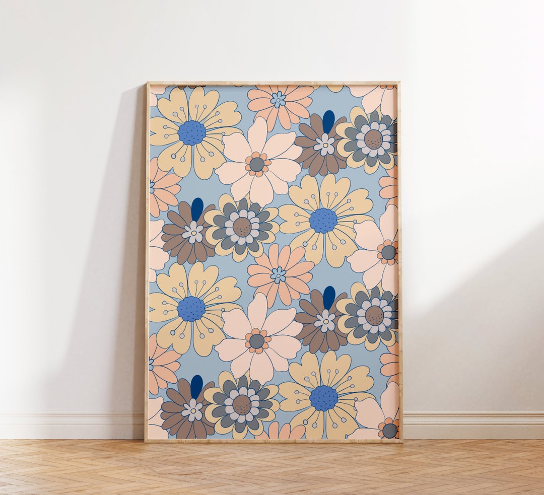 Retro Floral Wall Print Flower Wall Art Retro Wall Art Etsy