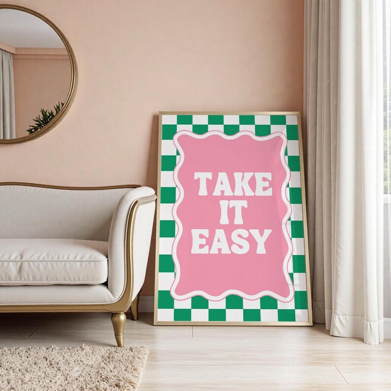 Take It Easy Retro Print | Groovy 90s Wall Art Printable (Digital Download) | Retro Poster For Dorm Decor | Inspirational print image 3