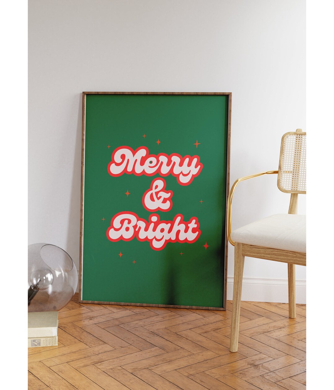 Retro Christmas Wall Art Merry & Bright Print Cute Print Etsy