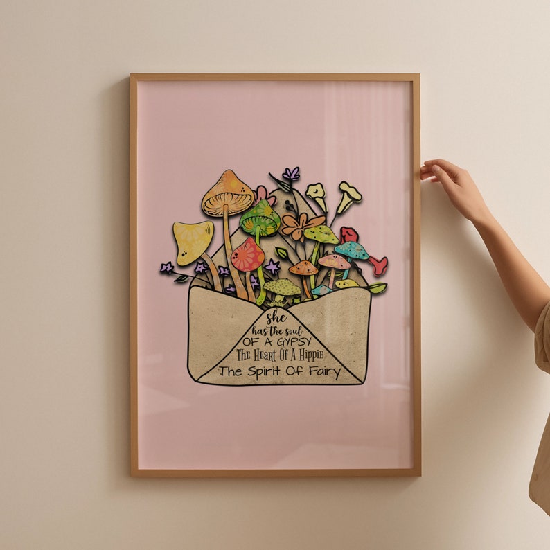 Hippie Wall Print, Retro Poster, Digital Download Print, Retro Wall Decor, Printable Art, Downloadable Prints, Hippie Decor, Mushroom Art