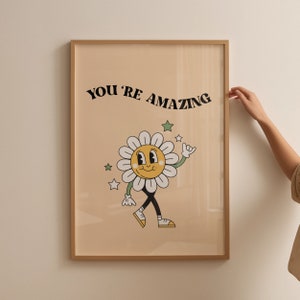 Retro stripfiguur kunst aan de muur, inspirerende print, quote wall print, digitale download print, wanddecoratie, downloadbare art print