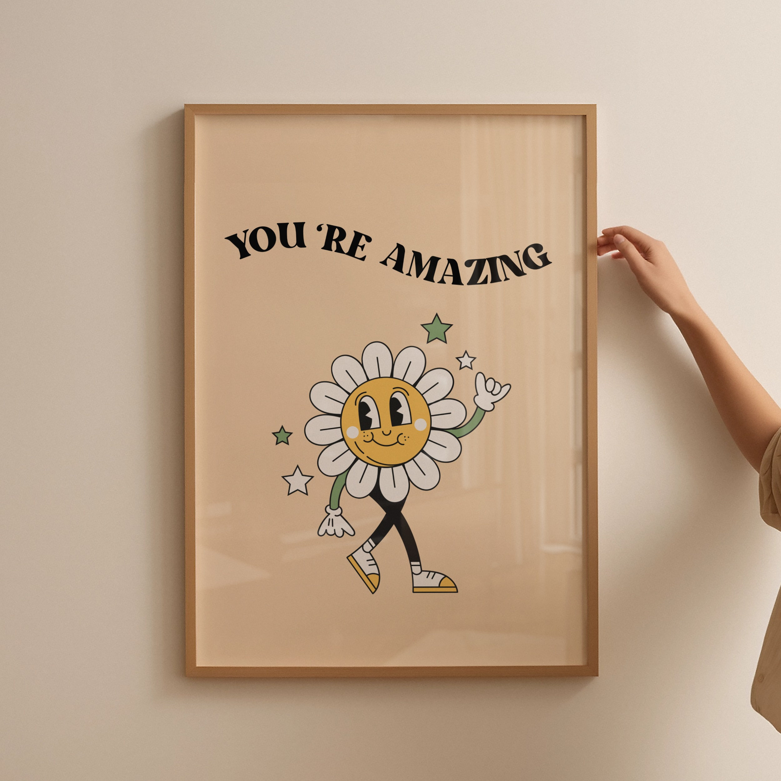 You Are Amazing Print, Retro Flower Wall Art, Inspirational Print