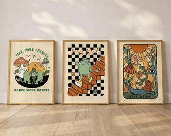 Retro Frog Gallery Wall Print | Set of 3 | Vintage Wall Decor Printable (Digital Download) | Inspirational Poster Bundle