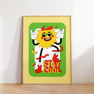 Stay Cool Print, Retro Cartoon Character Wall Art, Quote Wall Print, Digital Download Print, Retro Wall Decor, Downloadable Art Prints