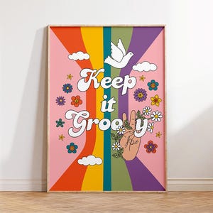 Keep It Groovy Retro Print, Hippie Wall Art Quotes, Digital Download, Inspirational Print, Typography Poster For Dorm Decor, Printable Art