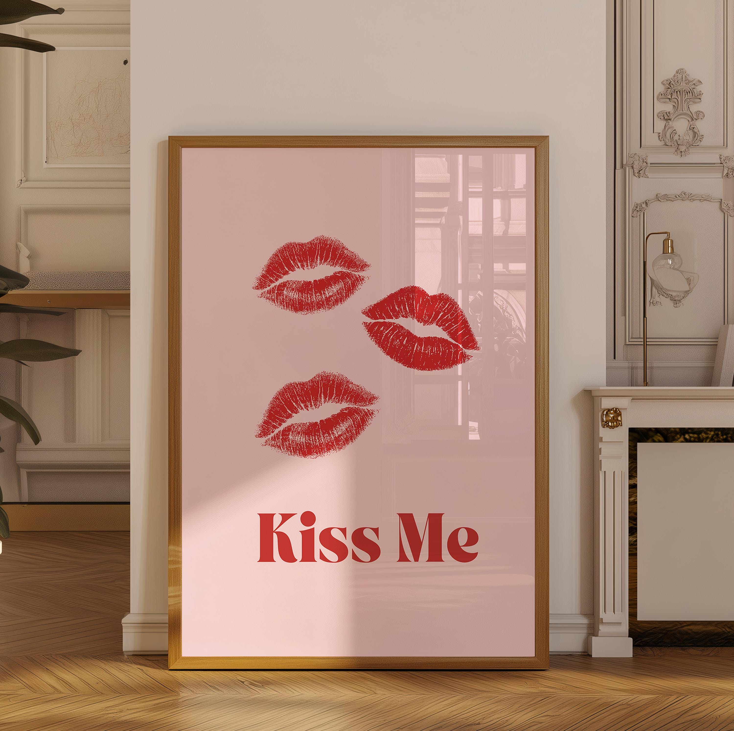 Kiss Me Print, Valentines Day Poster, Retro Wall Art, Romantic