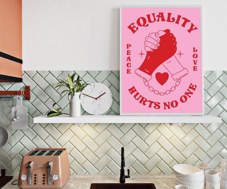 Retro Quote Wall Print, Equality Poster, Retro 70s Print, Digital Download Print, Retro Wall Decor, Large Printable Art, Retro Poster