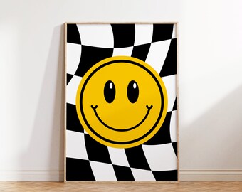Retro Groovy Karierte Wand Kunst Druck (Digitaler Download) | Trendiges Poster für die Wanddekoration | Wohnheim druckbare Kunst