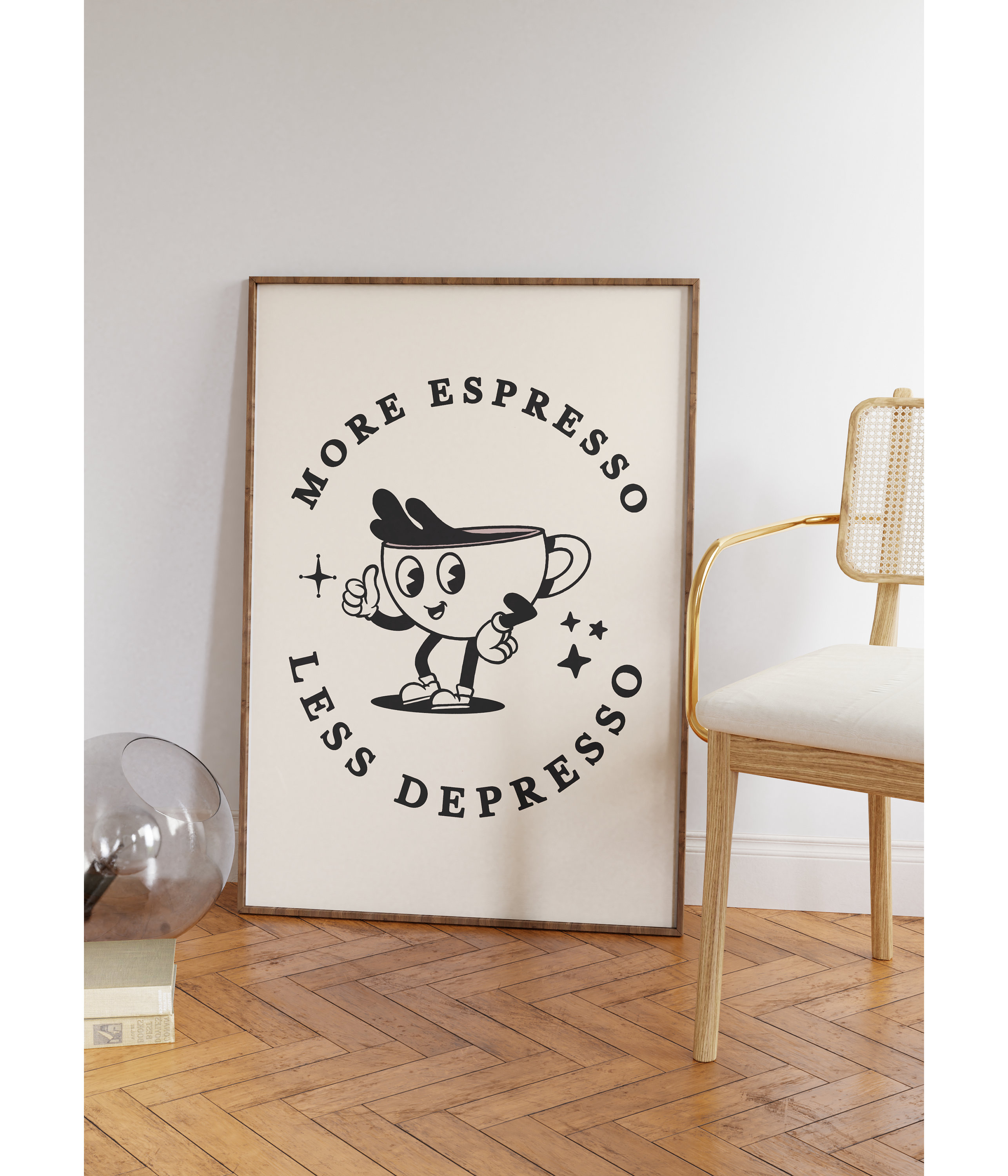 More Espresso Less Depresso Print, Trendy Wall Art, Digital Download Print, Coffee Poster, Retro Wall Decor, Printable Art, Cafe Poster