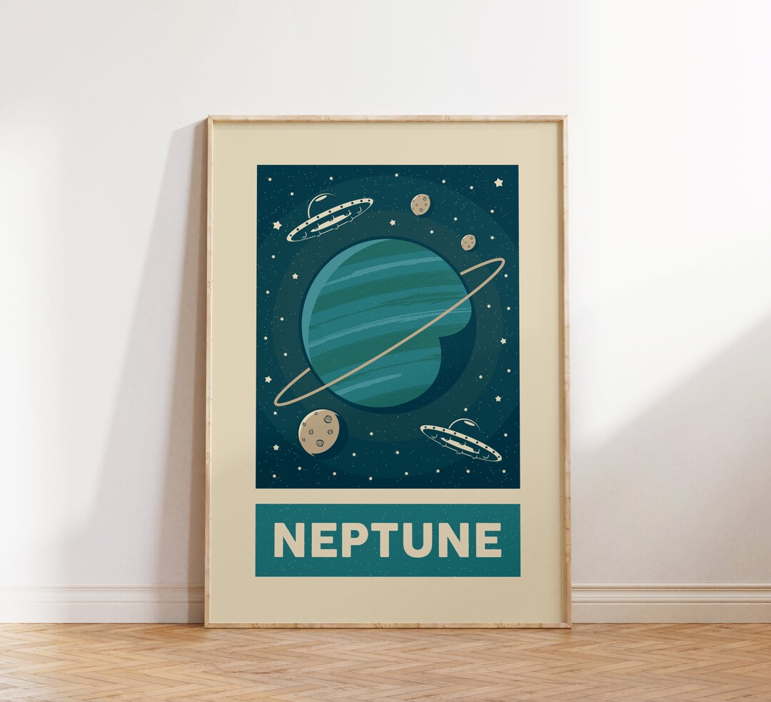Retro Neptune Print, Solar System Space Print, Retro Poster