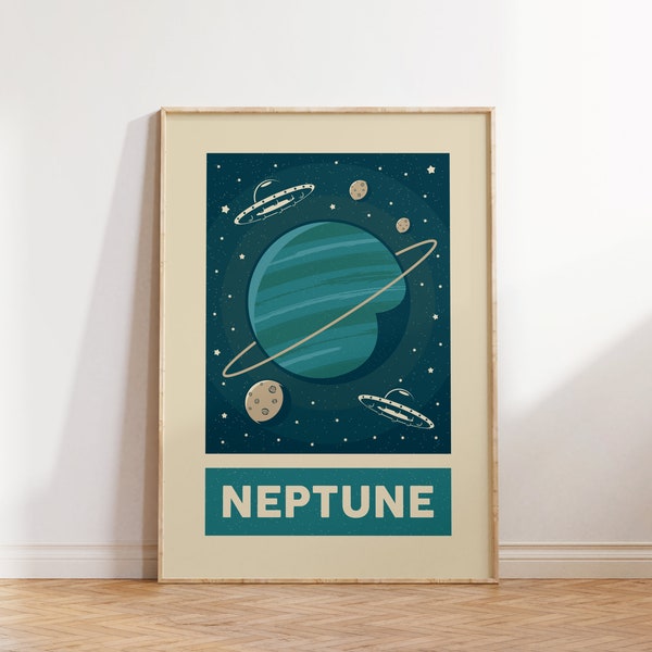 Retro Neptune Print, Solar System Planets, Space Print, Retro Poster, Wall Decor, Large Printable Art, Downloadable Prints, Astronaut gift