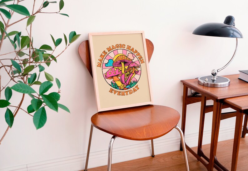 Cute Quote Wall Print, Make magic happen Print, Retro 70s Print, Digital Download Print, Retro Wall Decor, Downloadable Prints, Wall Art