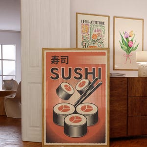 Retro Sushi Art Print: Japanese Kitchen Decor (Digital Download